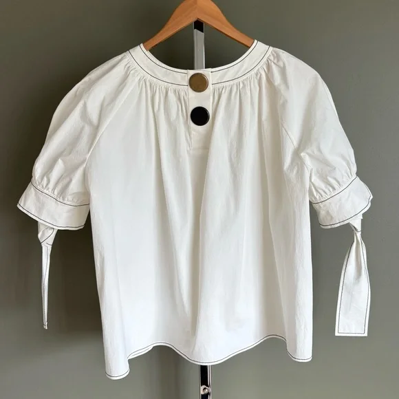 Rejina Pyo Hayley Cream Ivory Off White Puff Sleeve Blouse Tie Sleeve size M - Picture 2 of 10